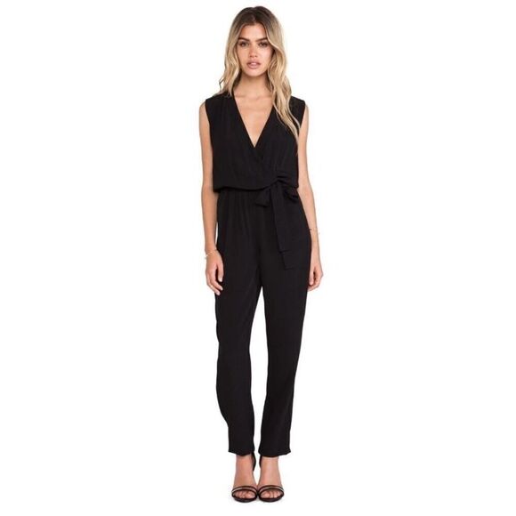 Diane Von Furstenberg Rawena Crossover V-Neck Black Jumpsuit Belted Tie Waist 4 - Picture 2 of 12